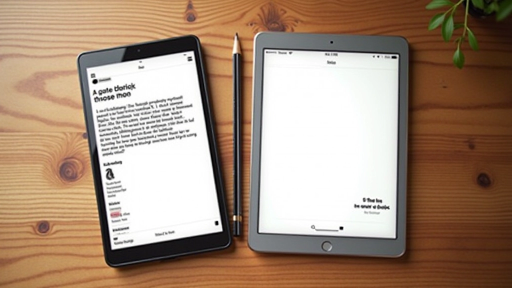 Chytrý telefon a tablet na pracovním stole, na obrazovkách viditelný text s různými velikostmi